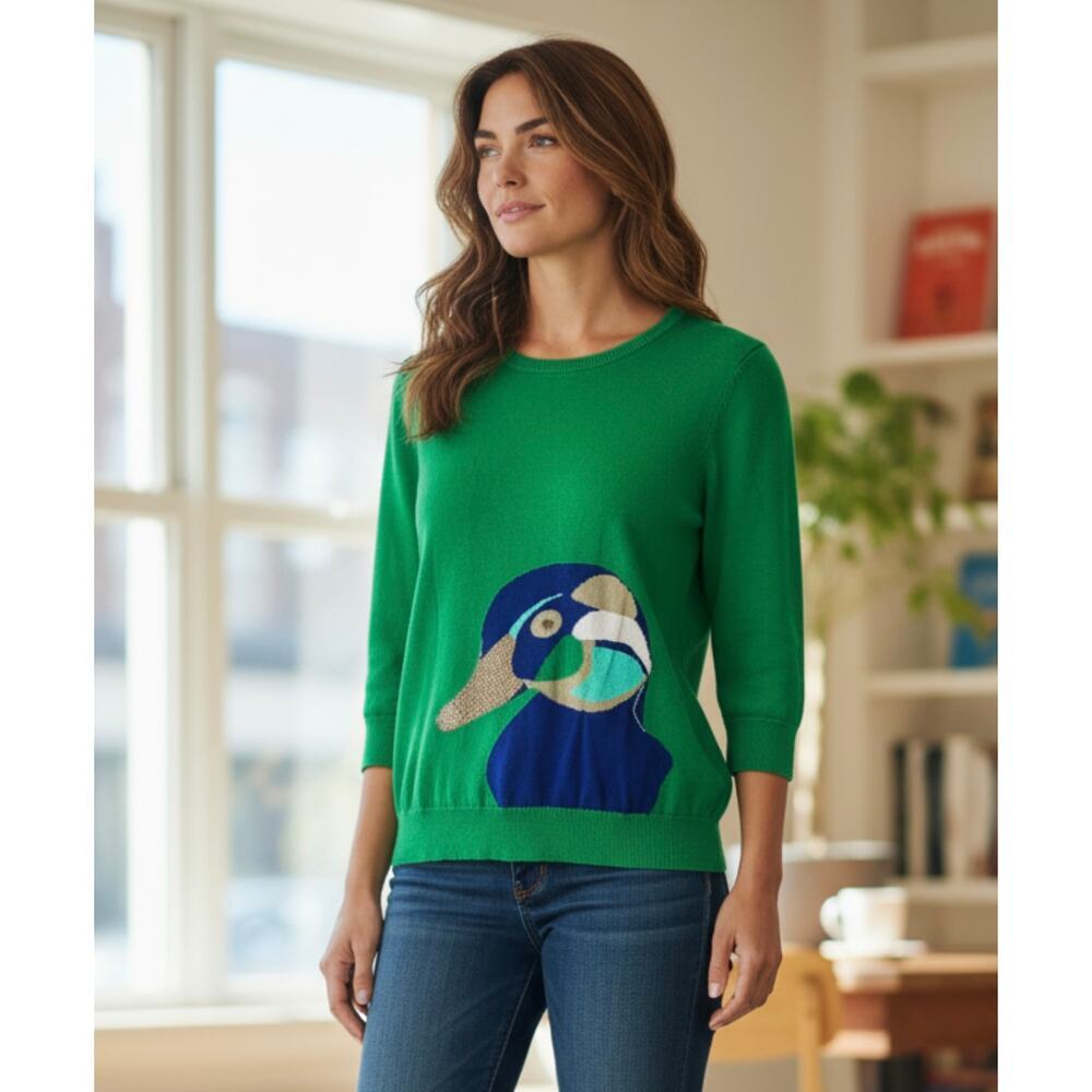 Cynthia Rowley Women's 3/4 Sleeve Sequined Wood Duck Sweater Size Medium